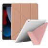 4UBonLife Custodia Origami per iPad 9a/8a/7a Generazione 10,2 Pollici 2021/2020/2019, Cover Protettiva Angoli di Visione Multipli, Cover Retro in TPU Morbida Traslucida con Portapenne, Oro Rosa