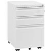 WOLTU Cassettiera da Ufficio a 3 Cassetti, Schedario con Serratura e Chiave, Mobile con Ruote per Documenti di Diverse Dimensioni, in Metallo, Bianco, 39x46x62cm, ASK03ws