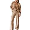 Generico Tuta Donna Elegante in Maglia Completo in 2 Pezzi di Lana Curvy Tute Pullover a Maniche Lunghe Pantaloni in Vita a Gamba Larga Complete da Casa a Metà Autunno Sportswear Lana Comodo