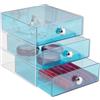 InterDesign iDesign Drawers, Contenitore a Scomparti con 3 Cassetti, Mini Cassettiera Portagioielli e Make-up, Plastica Blu Acqua