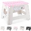 HOUSE DAY Sgabello Pieghevole in Plastica - Leggero per Bambini e Adulti, 23 cm, Antiscivolo, Resistente (Rosa e Grigio)