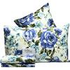 Riad Arredo Set Completo Letto Matrimoniale in PERCALLE 100% Cotone Morbidissimo - Completo Lenzuola in Percalle di Cotone (Peonie Blu)