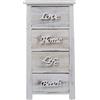 Rebecca Mobili Comodino bianco grigio, cassettiera 4 cassetti shabby, di legno, per camera bagno - Misure: 73 x 37 x 27 cm (HxLxP) - Art. RE4555