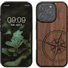 kwmobile Custodia Compatibile con Apple iPhone 16 PRO Cover - Back Case in Legno con Bumper in Silicone TPU - Bussola Vintage Marrone Scuro