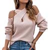 HAXNOHEY Maglione Incrociato Donna con Spalle Scoperte Primavera Maglioni Donna Maglia Pullover Donna Scollo a V Sweater Maglione Trecce Oversize Largo Treccia Donna Manica Lunga Larghi Vintage Donna Rosa S