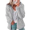 EFOFEI Donna Hoody Caldo Fluffy Zip Coat Plush Padded Coat Teddy Bear Jacket Casual Hooded Fleece Coat Grigio Chiaro XL