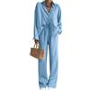Onsoyours Completo da Donna 2 Pezzi Elegante con Casual Manica Lunga Camicia con Bottone e Pantaloni Lunghi A Vita Alta Abbigliamento da Lavoro Streetwear Autunno A Blu S