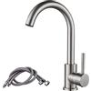 F-DEEN Rubinetto Cucina, Miscelatore Monocomando con Beccuccio Girevole a 360°, Rubinetto Lavello Cucina in Acciaio Inox，Nichel Spazzolato