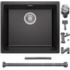 AuraLum pro Lavandino Cucina 1 Vasca 50 x 44 cm, Lavello Cucina in Granito, Lavabo Cucina Nero con Sifone e Set di Drenaggio, Lavello Fragranite a mobile oltre 50cm