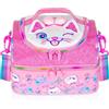 PinkSheep Borsa termica per il pranzo a due piani per bambini, grande, per ragazzi, ragazze, uomini, donne, con tracolla regolabile, unicorno (Kitty)