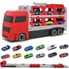 Donaky Camion Giocattolo per Bambini Design Pieghevole a 3 Strati con 12 Auto da Corsa Bisarca Giocattolo Camion Macchinine per Bambini di 3 4 5 6 Anni, Rosso