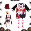Xiujuers Costume da Cheerleader Zombie, Costume Halloween Cheerleader Zombie con Calzini e Pon Pon, Costume Halloween Zombie Bambina,Costume Zombie Bambina, Adatto Halloween Carnevale Mascherata (L)