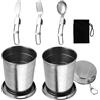 Lepidi 2 Pezzi Tazza Pieghevole in Acciaio Inox, Bicchiere Telescopico, Posate Pieghevoli per Viaggio, Campeggio