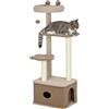 PawHut Albero Tiragraffi per Gatti con Lettino, Casetta e Piattaforme, in Legno e Cashmere, 48x40x133 cm, Marrone