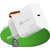 conecto caricatore USB-C conecto, alimentatore USB, 1 porta, 1x USB-C 20 Watt Max. PD, caricatore rapido, caricatore per telefoni cellulari, rilevamento automatico della corrente di carica, bianco