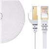 Elfcam® - 12m Cavo Ethernet Cat 7, Piatto RJ45 Cavo di Rete LAN, Ad Alta Velocità Cavo Dati Internet, 100% Rame, STP, 32 AWG, Bianco (12m)