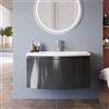 Parama Mobile sospeso 100 cm grigio lucido con un cassetto e lavabo in ceramica, frontale curvo | Lula