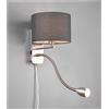 TRIO LIGHTING HOTEL APPLIQUE NICHEL CON PARALUME IN TESSUTO GRIGIO,BIANCO O NERO BRACCIO ORIENTABILE LED 3W DA LETTURA