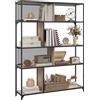 HOMCOM Scaffale Libreria Industriale a 5 Livelli con Porta Metallica, in Legno e Acciaio, 120x30x161 cm, Nero e Grigio