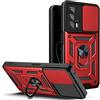 DESSEN Cover per Motorola EDGE 20 Pro, Custodia Morbida in Silicone TPU/PC e Obiettivo Case, Antiurto Guscio con Magnetico Anello Rotante Supporto Bumper. Rosso