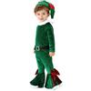 TAGVO Costume Babbo Natale Bambina, 3 Pezzi Velluto Top + Pantaloni + Cappello Set, Vestito Natalizio Elfa di Babbo Natale Bambini 1-9 Anni