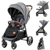 kk Kinderkraft Kinderkraft GRANDE PLUS Passeggino Leggero dalla Nascita Fino 22 kg, Pieghevole con una Mano, Posizione Sdraiata, L'ammortizzazione su Tutte le Ruote, Cappottina XL, Grigio