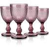 Joeyan 270ml Calici da Vino Viola 4 pezzi, Memento Bicchieri Vino Vintage Vetro Colorati, Geometrie Set Bicchieri Acqua Vetro con Lavorazione a Rilievo di Diamanti,per il Bar Del Ristorante Matrimoni