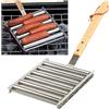 KAYCROWN Rullo per Hot Dog in Acciaio Inox Con Manico in Legno Extra Lungo, Barbecue per Cottura Uniforme, Capacità 5 Hot Dog