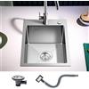 KEOKBON Lavello da cucina in acciaio inox 304, 350 x 450 x 190 mm (300 x 350 x 180 mm), lavello da cucina piccolo, con foro per rubinetto e troppopieno (senza tubo di scarico), 1 vasca, montaggio