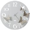 Arti & Mestieri Orologio da parete fiori e farfalle Grande, ispirato alla natura, design 100% Made in Italy, diametro 60 cm (Bianco marmo e sabbia)