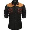 Coofandy Camicia da Cowboy Occidentale da Uomo, Ricamata, a Maniche Lunghe, vestibilità Aderente, Casual, in Cotone, con Bottoni e Tasche, Nero, XXL