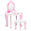 ZONEKIZ Set Tavolo Trucco con Sgabello e Specchio e Cassetto in Legno MDF per Bambini da 3-6 Anni, Bianco e Rosa
