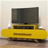 Dmora Mobile Porta Praesepe, Credenza da Soggiorno, Armadio Basso per TV, Base Parete attrezzata, 145x37 h50 cm, Noce e Giallo, Pannello truciolare melaminico 18mm