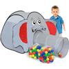LittleTom Tenda Gioco a Forma di Elefante 100x100x102cm con Tunnel e 200 Palline
