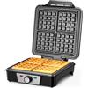 Reemix Piastra per Waffle per 4 Cialde Belghe, 1200 W Cialda Elettrico con Piastre Antiaderenti, Piastra Waffle Anti-versamento, Indicatori luminosi, Acciaio inossidabile