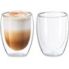 Relaxdays Bicchieri in Vetro a Parete Doppia, Set da 2, per Acqua, caffè, Latte Macchiato, Tazze da 350 ml, Trasparenti