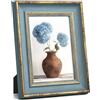 Afuly Cornice portafoto vintage blu dorato 13 x 18 cm - Cornice portafoto retrò antica - Decorazione per tavolo da parete, famiglia, amico, matrimonio, anniversario, regali festa della mamma per mamma
