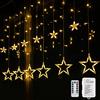 BLOOMWIN LED Luci Catena, Catena Luminosa a Batteria 12 Stelle 2 x 1m 8 Modalità con Telecomando e Ganci Luci Natalizie per Natale Finestra Stanza Festa Compleanno Bianco caldo
