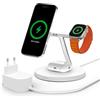 Belkin Caricabatterie wireless 3 in 1 con MagSafe, caricatore wireless rapida per iPhone (15 W) e per Apple Watch, stazione di ricarica per iPhone 15, 14, 13, 12, Apple Watch e AirPods - bianco