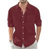 J.VER Camicia in lino da uomo, a maniche lunghe, vestibilità normale, in lino, per l'estate e il tempo libero, per la spiaggia, rosso bordeaux, L