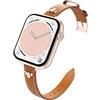 Astorgos Cinturino Sottile in Pelle Compatibile con Apple Watch Series 9 8 7 6 5 4 3 2 1 SE SE2 38/40/41mm, Cinturino di Ricambio in Vera Pelle per Donne, Marrone/Oro rosa