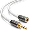 deleyCON 3,0m Cavo di Prolunga Audio Stereo - Jack 3,5mm Femmina a Maschio - Cavo AUX Stereo con Connettore in Metallo per Altoparlanti e Cuffie - Bianco