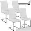 TecTake® Set di 4 Sedie Sala da Pranzo, Schienale Ergonomico, Poltroncine in Similpelle Resistente, Sedie Sala da Pranzo Moderne Ideali per Cucina, Soggiorno e Camera da Letto - Bianco