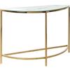 Beliani Consolle in Vetro temperato Oro Bianco 111 x 36 cm Acciaio Inox Mezzaluna