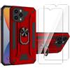 LYZXMY Cover per ZTE Blade A53 (6.52") + 2 x Pellicola Protettiva in Vetro Temperato - Custodia antiurto con Staffa Ruotabile a 360°[ Doppio strato PC + TPU ] Case Rosso