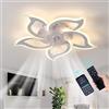 Luyaim Forma Di Fiore Lampadario Ventilatore Con Telecomando, Silenzioso 6 Velocita Motore DC Bianco Plafoniera Con Ventilatore Per Cameretta Soggiorno LED 5 Luci Con Funzione Memoria-White