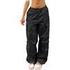 FYMNSI Y2k - Pantaloni cargo da donna, a vita bassa, larghi, con tasche e coulisse, Nero , XS