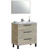 Habitdesign Mobile da bagno con 3 cassetti e specchio, modulo lavabo, modello Athena, finitura in rovere Alaska, dimensioni: 80 cm (larghezza) x 86 cm (altezza) x 45 cm (profondità)