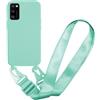 MBSLFY Cover Cordino per Samsung Galaxy A41 Custodia con tracolla,Regolabile Cellulare Girocollo Case con Collana TPU Corda Silicone,Menta verde
