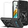 JDXHFF Cover Compatibile con ZTE Blade A53 (6.52") e 1 Pezzi Pellicola Protettiva in Vetro Temperato - Hard PC e Silicone TPU Custodia con Supporto Girevole a 360° Protezione Case Nero